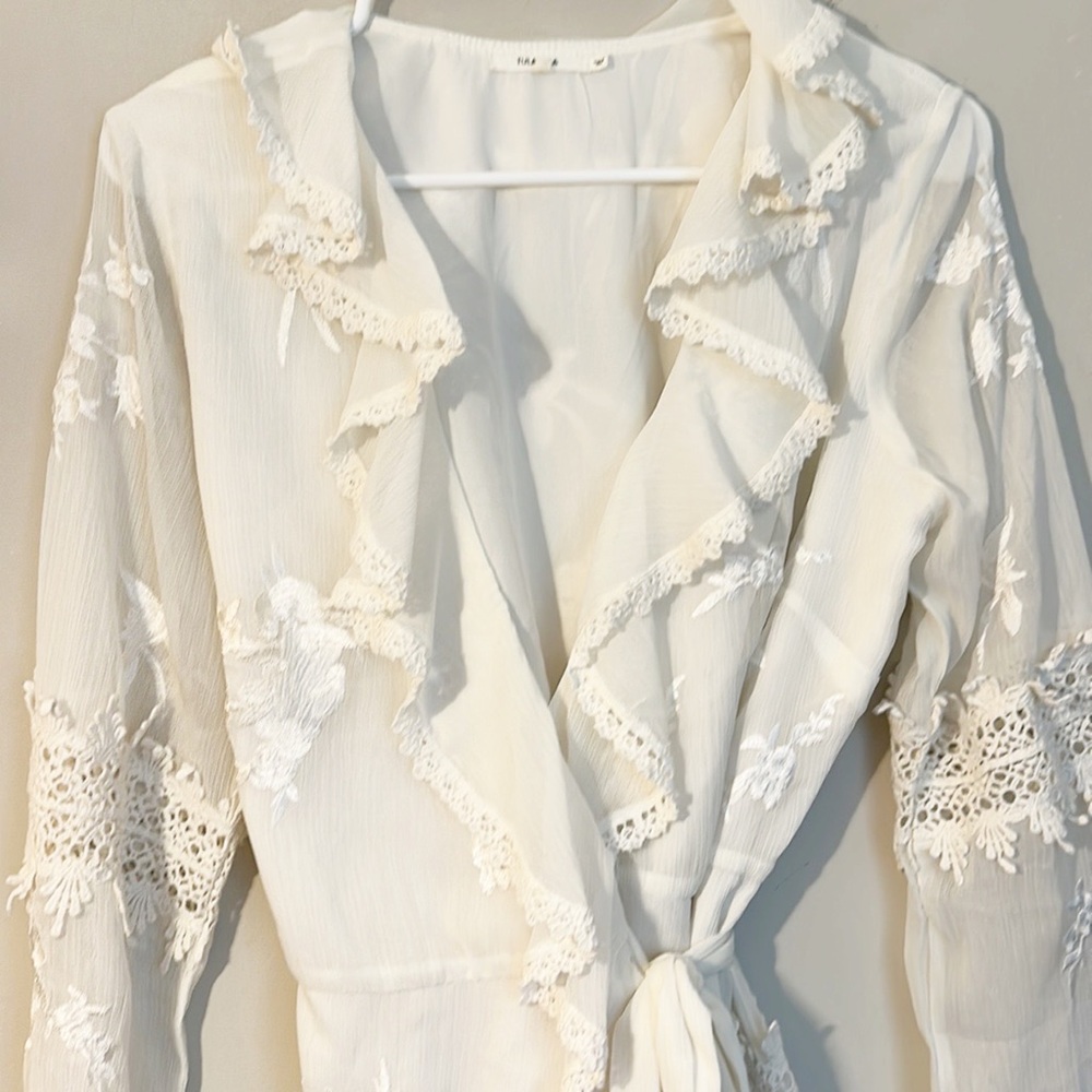 Tularosa x Revolve Pixie Ivory Lace Wrap mini cocktail wedding dress women sz M - Picture 6 of 8